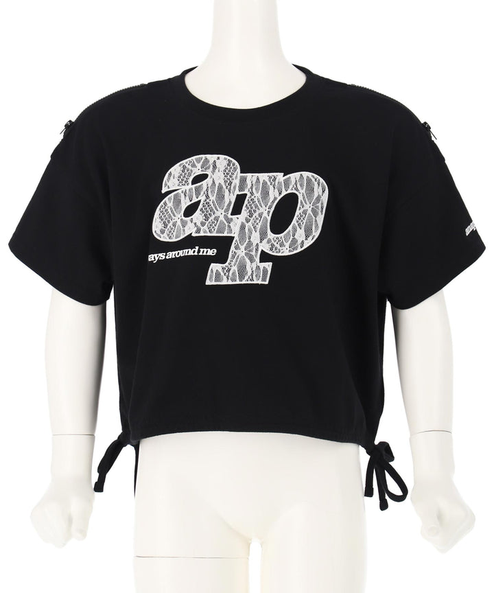 レース ワッペン付き サイド リボン Tシャツ トップス【ジュニアお揃い】 423-3402
