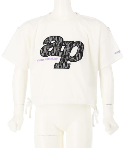 レース ワッペン付き サイド リボン Tシャツ トップス【ジュニアお揃い】 423-3402