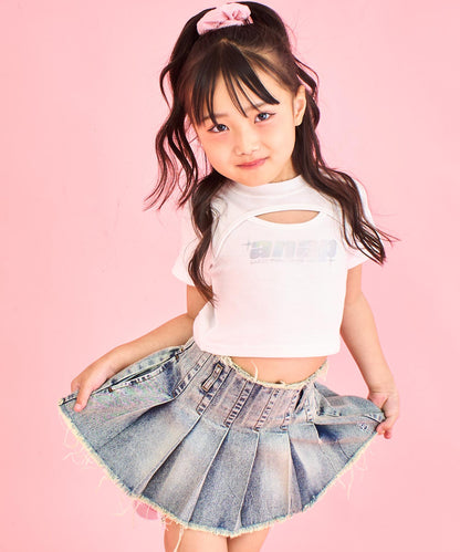 シルバーロゴ プリント ミニ トップス Tシャツ 【ジュニアお揃い】 423-3405