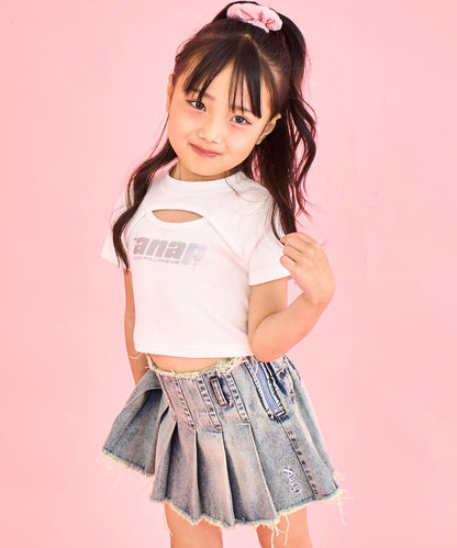 シルバーロゴ プリント ミニ トップス Tシャツ 【ジュニアお揃い】 423-3405