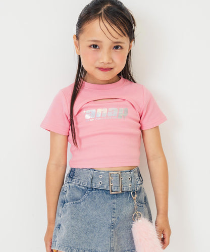 シルバーロゴ プリント ミニ トップス Tシャツ 【ジュニアお揃い】 423-3405