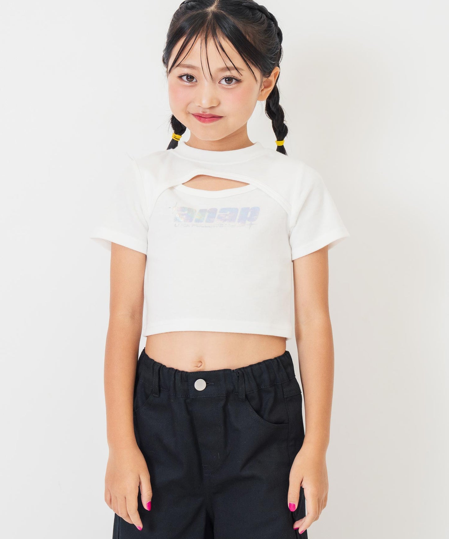 シルバーロゴ プリント ミニ トップス Tシャツ 【ジュニアお揃い】 423-3405