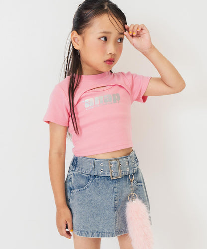 シルバーロゴ プリント ミニ トップス Tシャツ 【ジュニアお揃い】 423-3405