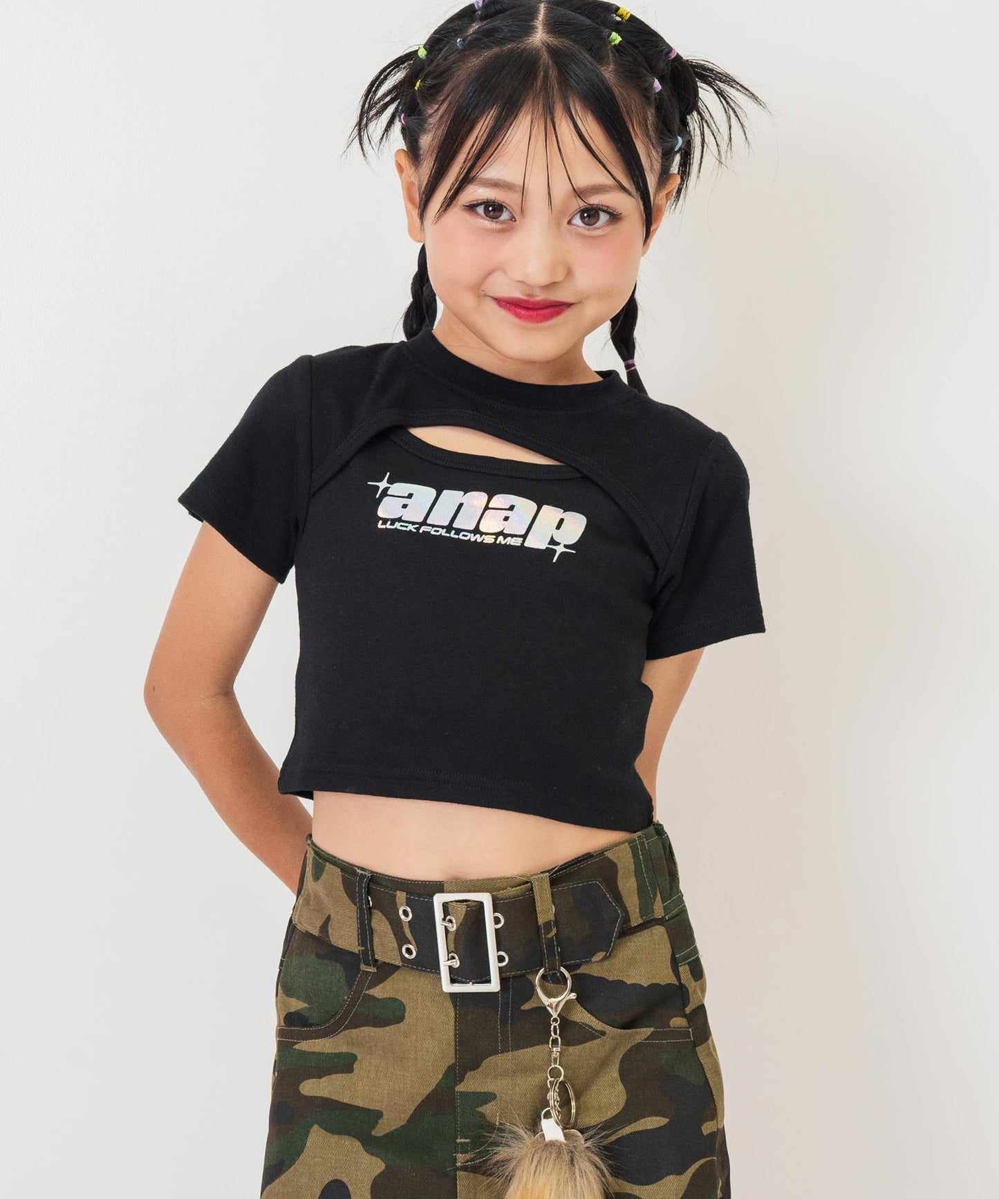 シルバーロゴ プリント ミニ トップス Tシャツ 【ジュニアお揃い】 423-3405