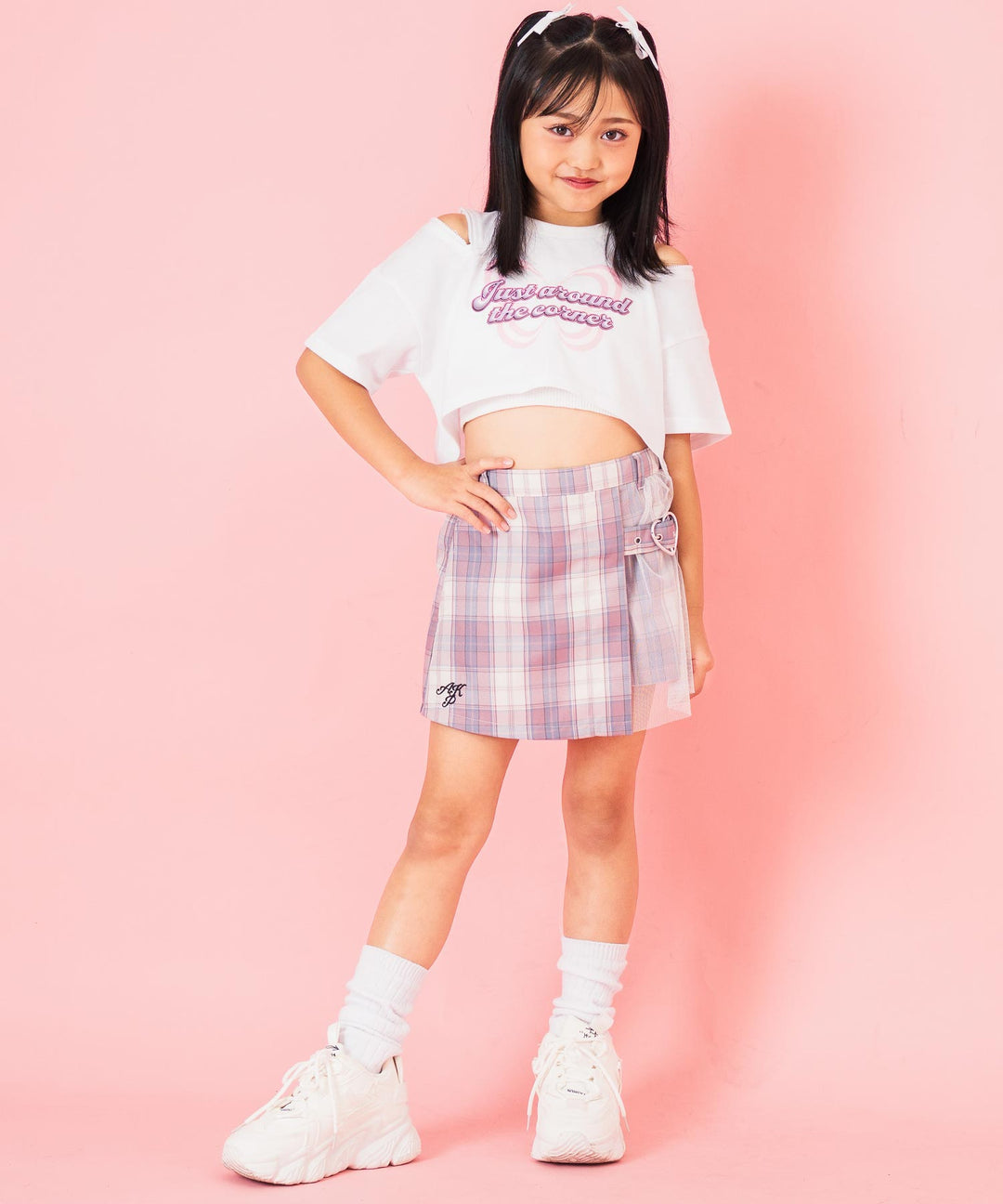 肩ジップ バタフライ プリント クロップド Tシャツ トップス 423-3408