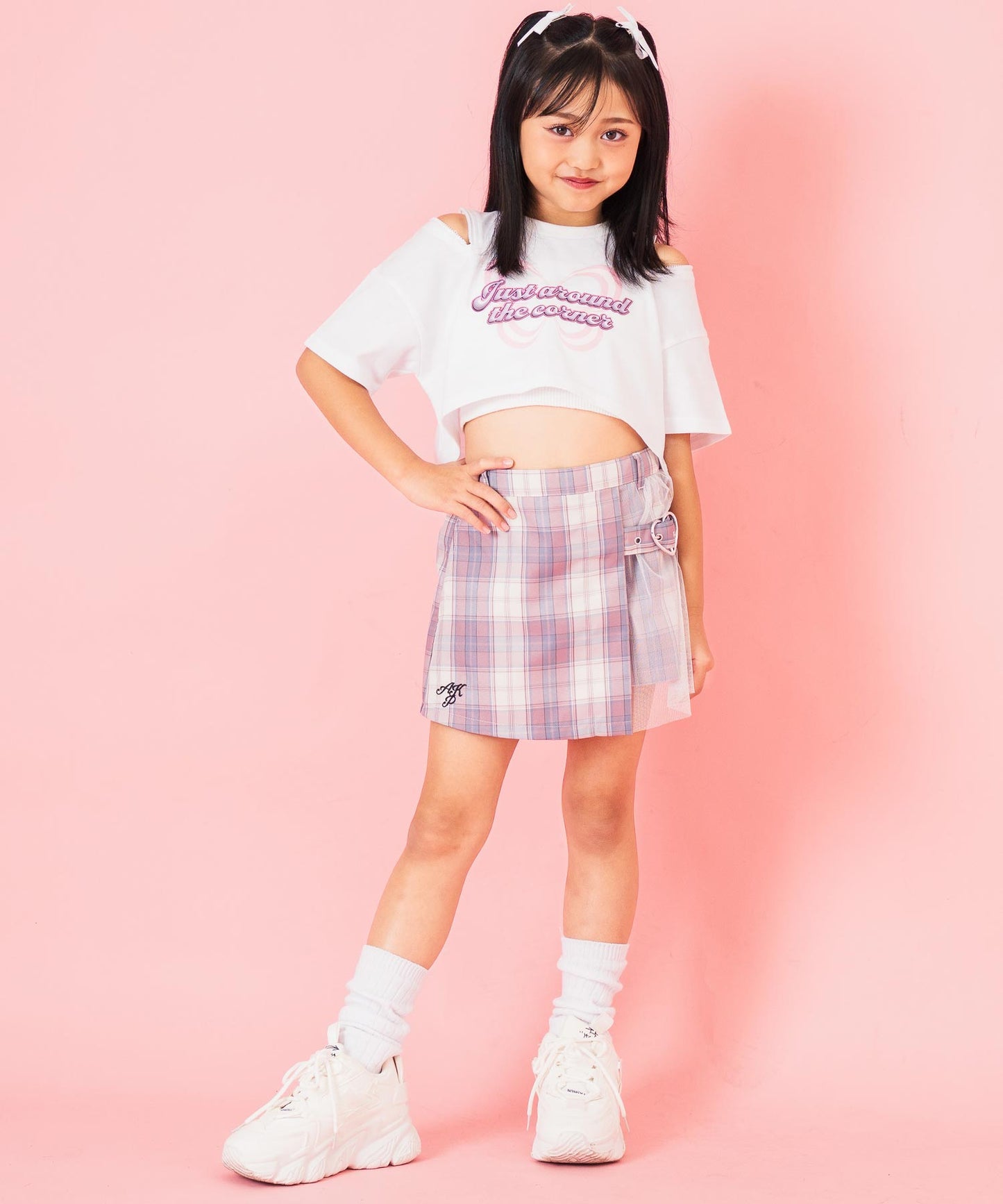 肩ジップ バタフライ プリント クロップド Tシャツ トップス 423-3408