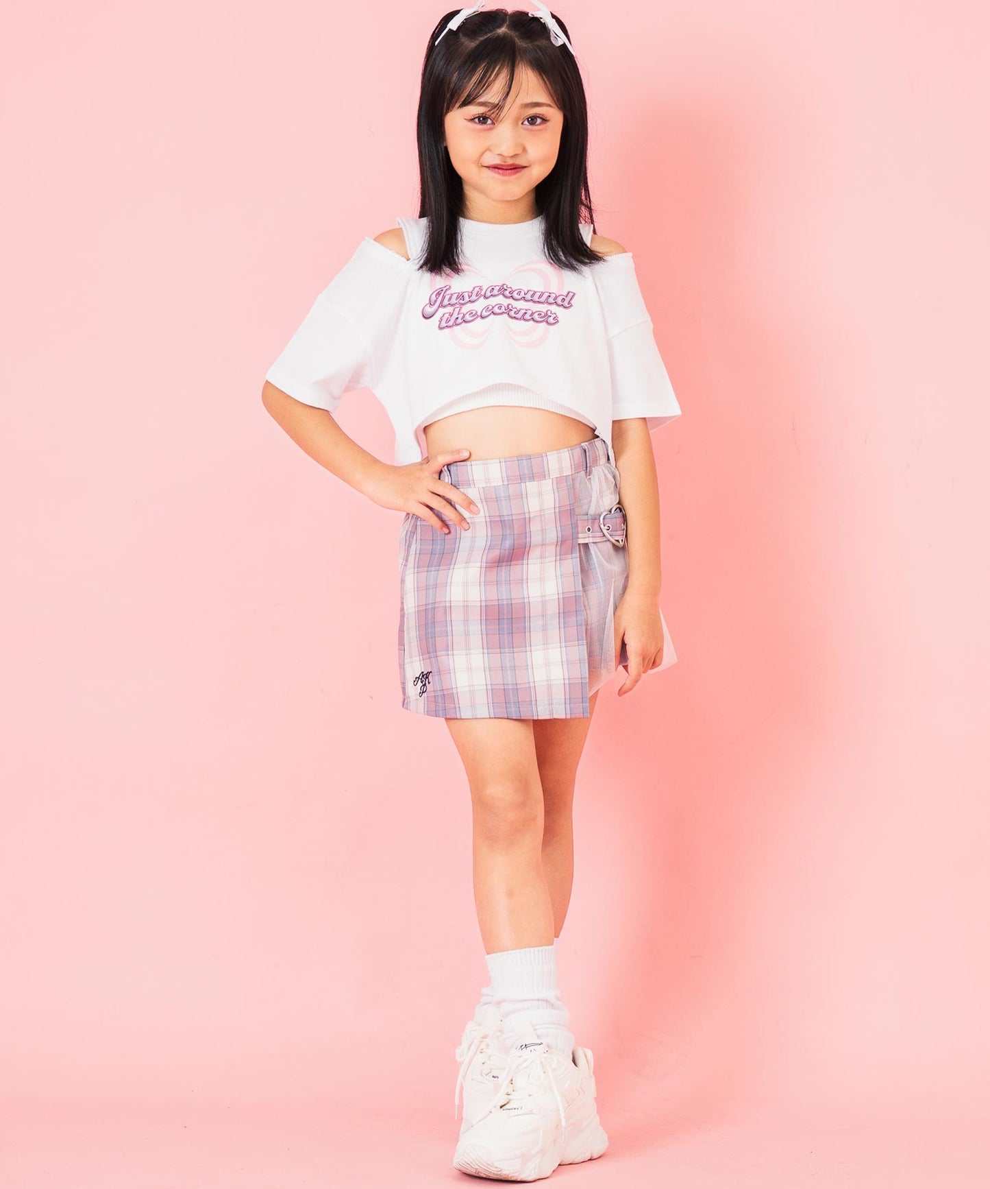 肩ジップ バタフライ プリント クロップド Tシャツ トップス 423-3408