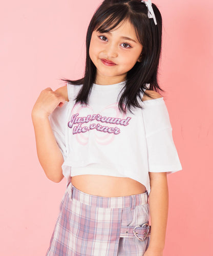 肩ジップ バタフライ プリント クロップド Tシャツ トップス 423-3408