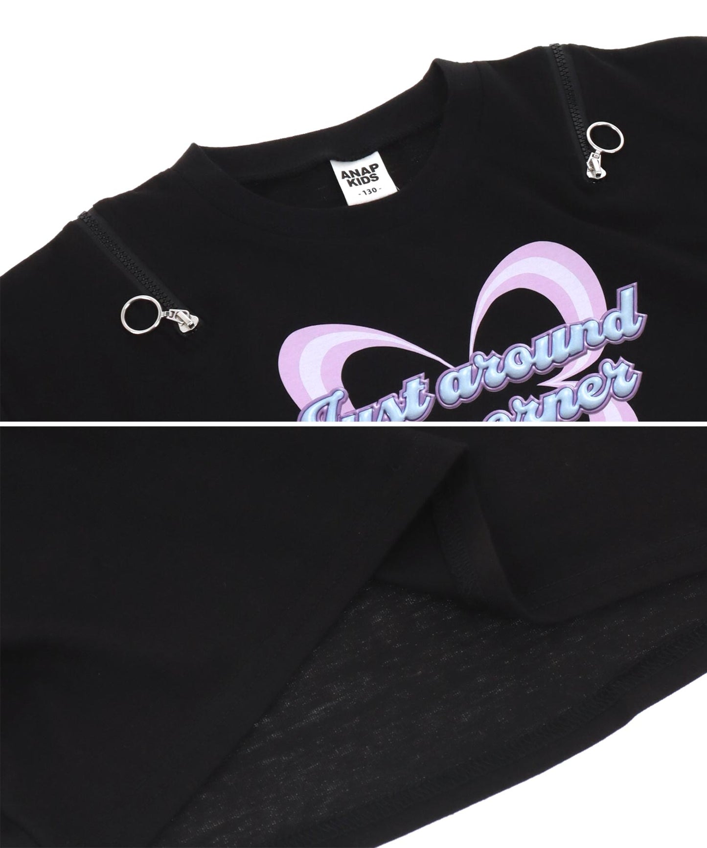 肩ジップ バタフライ プリント クロップド Tシャツ トップス 423-3408