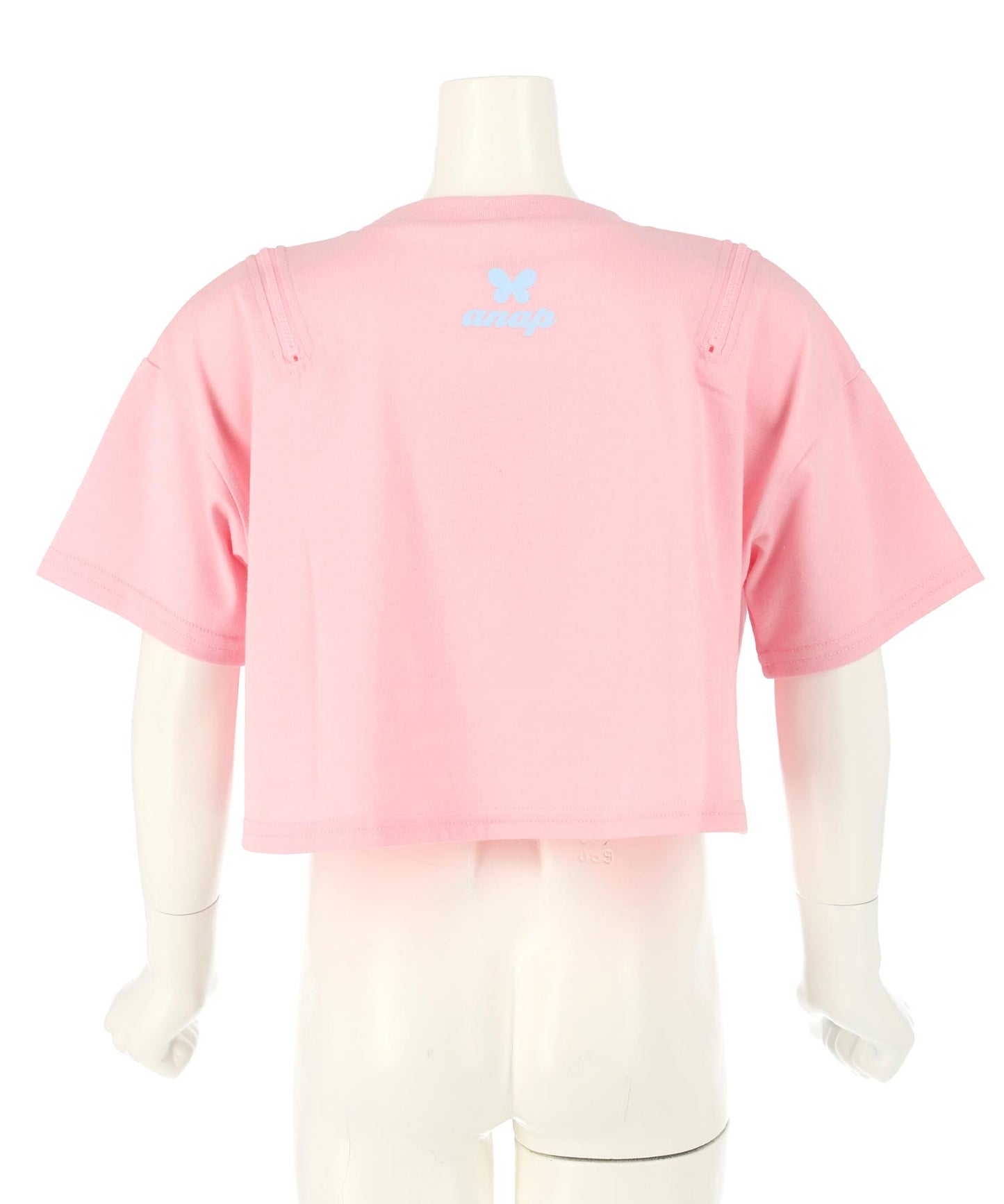 肩ジップ バタフライ プリント クロップド Tシャツ トップス 423-3408
