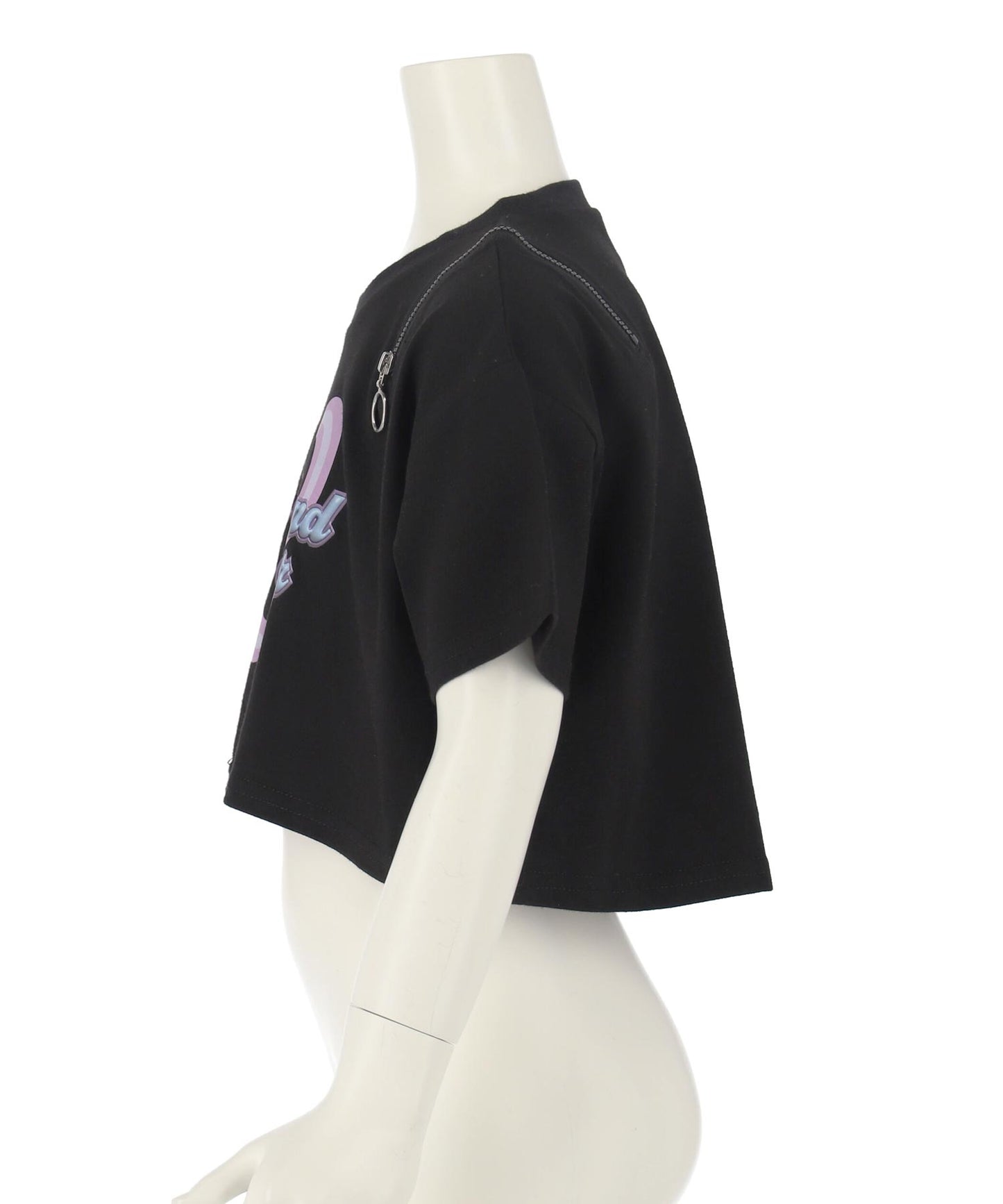 肩ジップ バタフライ プリント クロップド Tシャツ トップス 423-3408