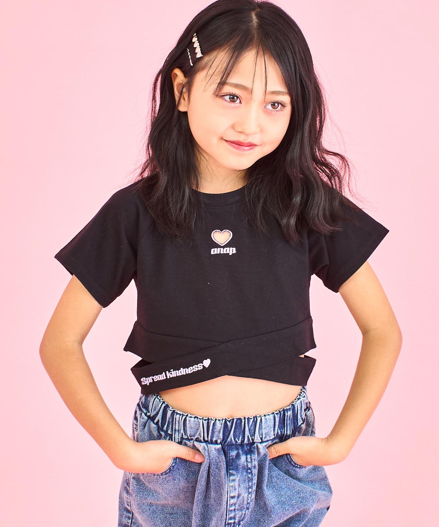 ハートアキ クロス デザイン Tシャツ トップス 423-3410