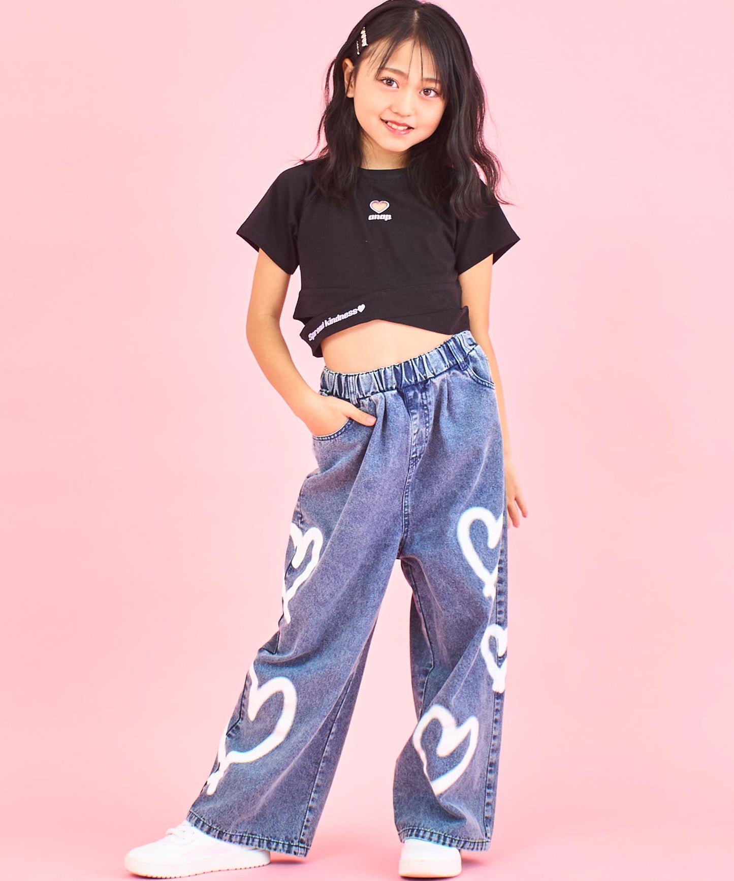 ハートアキ クロス デザイン Tシャツ トップス 423-3410