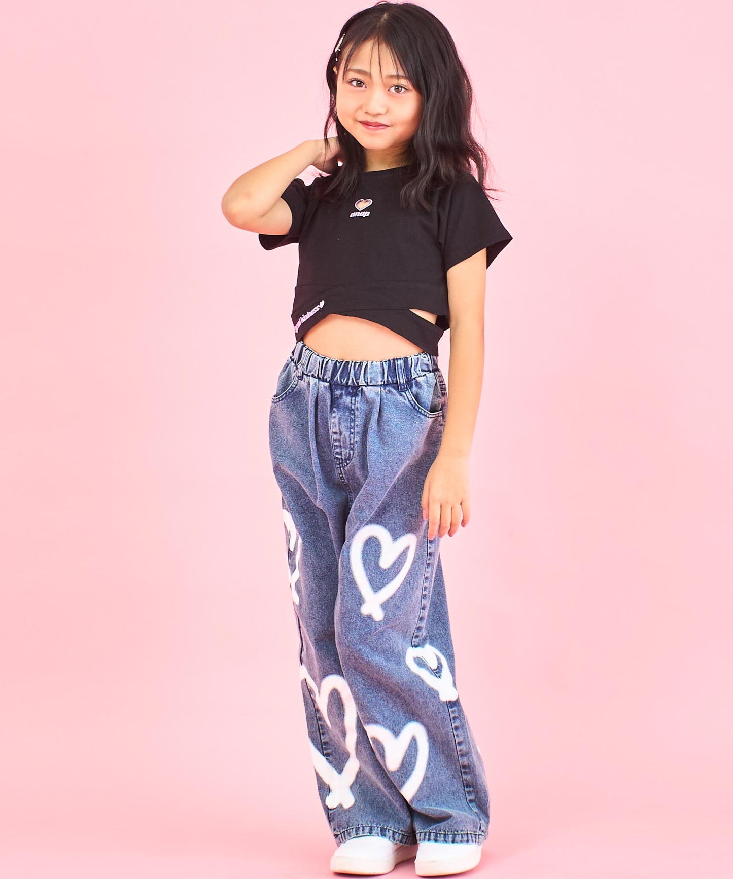 ハートアキ クロス デザイン Tシャツ トップス 423-3410