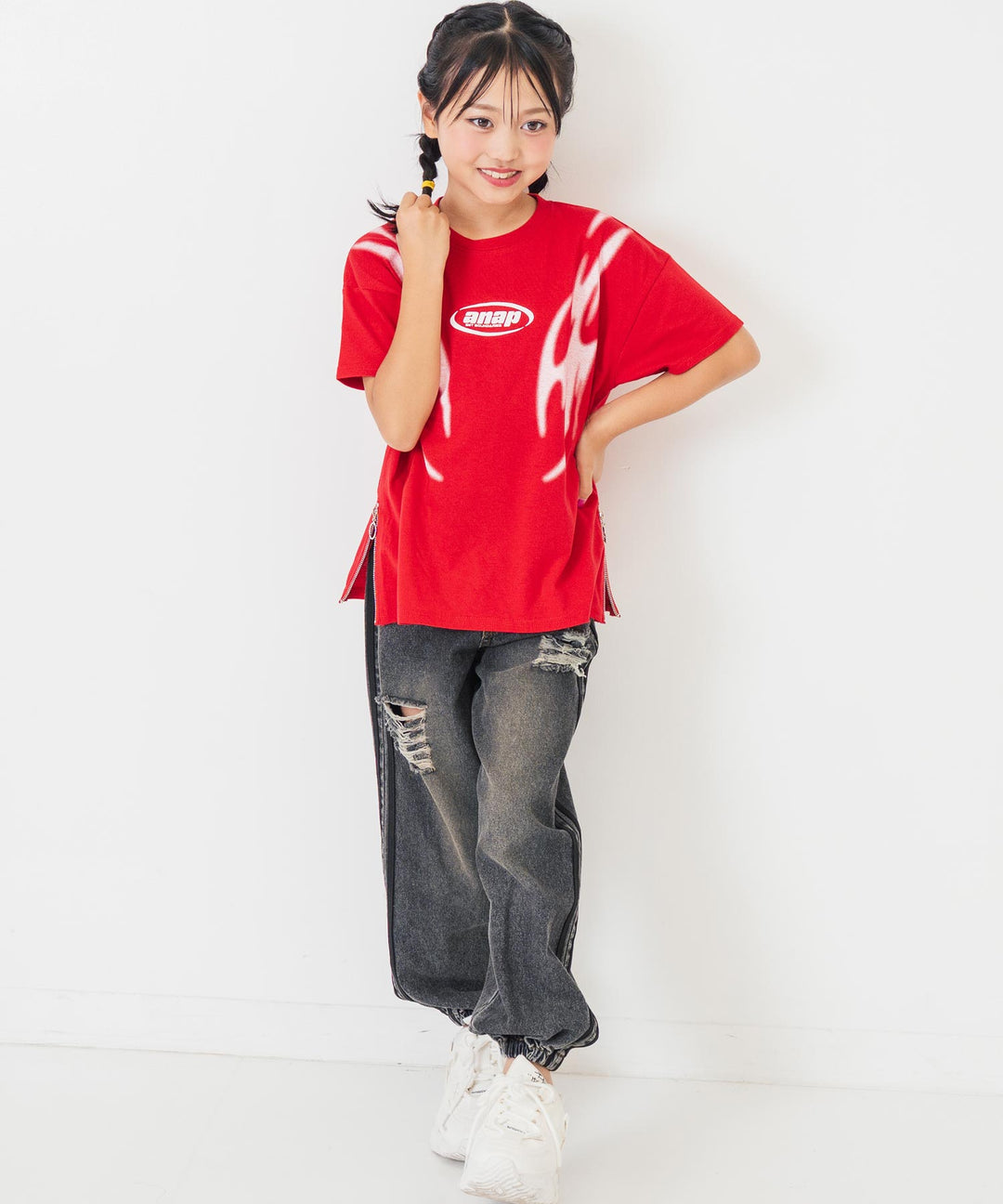 サイドジップ デザイン  Tシャツ【ジュニアお揃い】 423-3414
