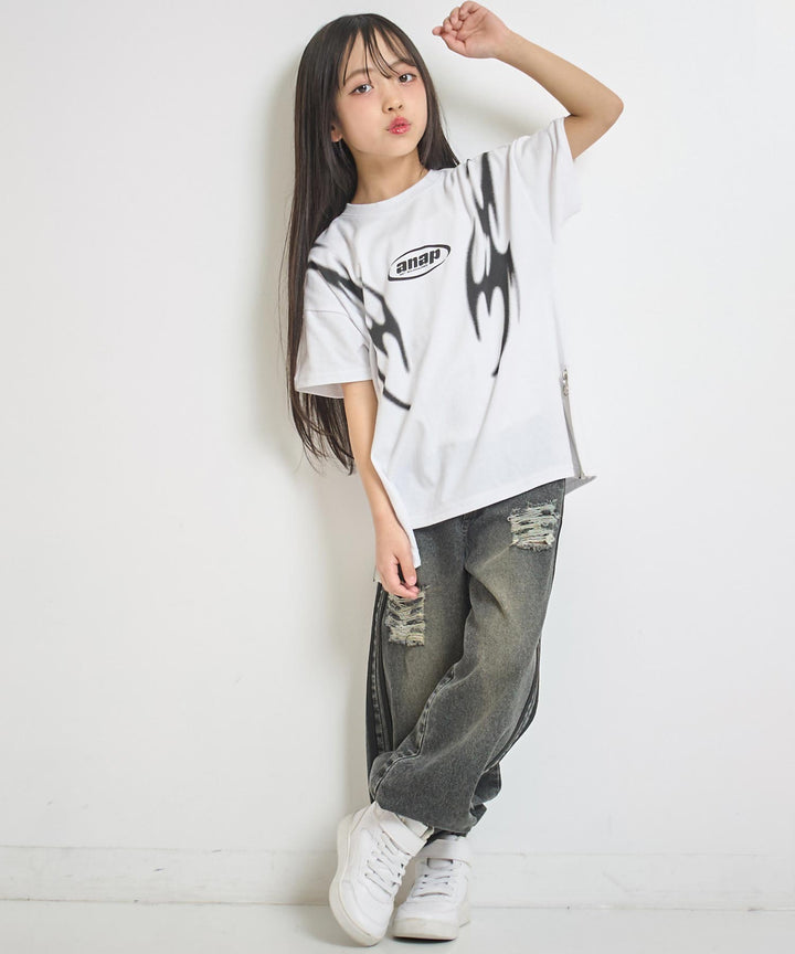サイドジップ デザイン  Tシャツ【ジュニアお揃い】 423-3414