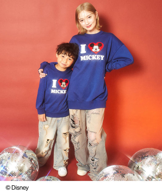 【Disney】＜Mickey＆Minnie＞ ANAP KIDS I♥デザイン オーバーサイズ スウェット プルオーバー【親子お揃い】 423-3439