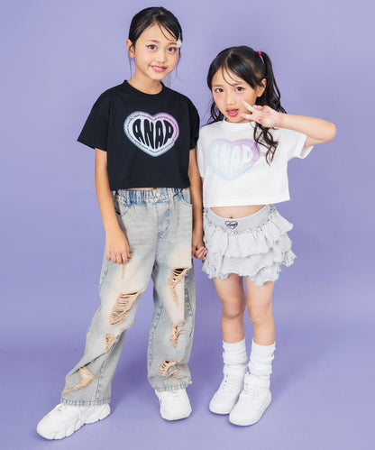 ハート グラデーション プリント クロップド Tシャツ【ジュニアお揃い】 423-3444