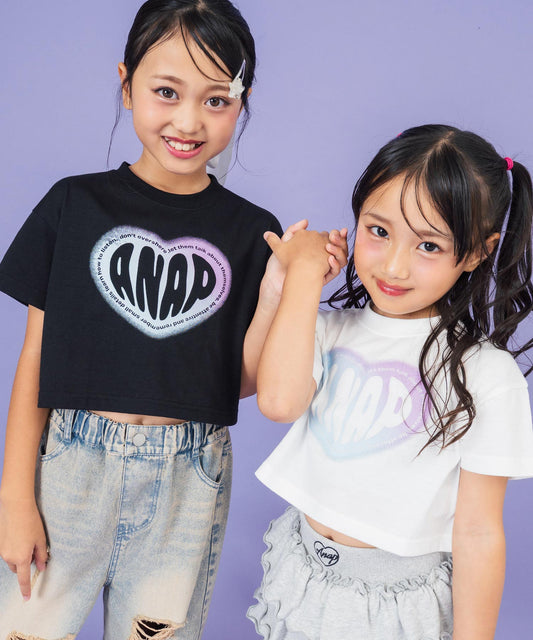 ハート グラデーション プリント クロップド Tシャツ【ジュニアお揃い】 423-3444