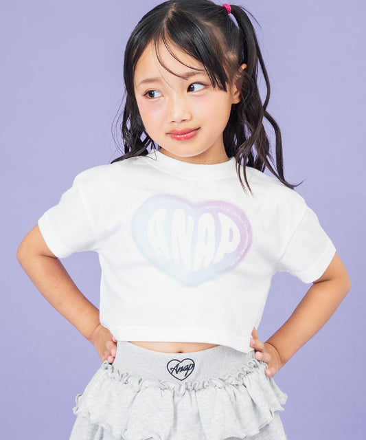 ハート グラデーション プリント クロップド Tシャツ【ジュニアお揃い】 423-3444