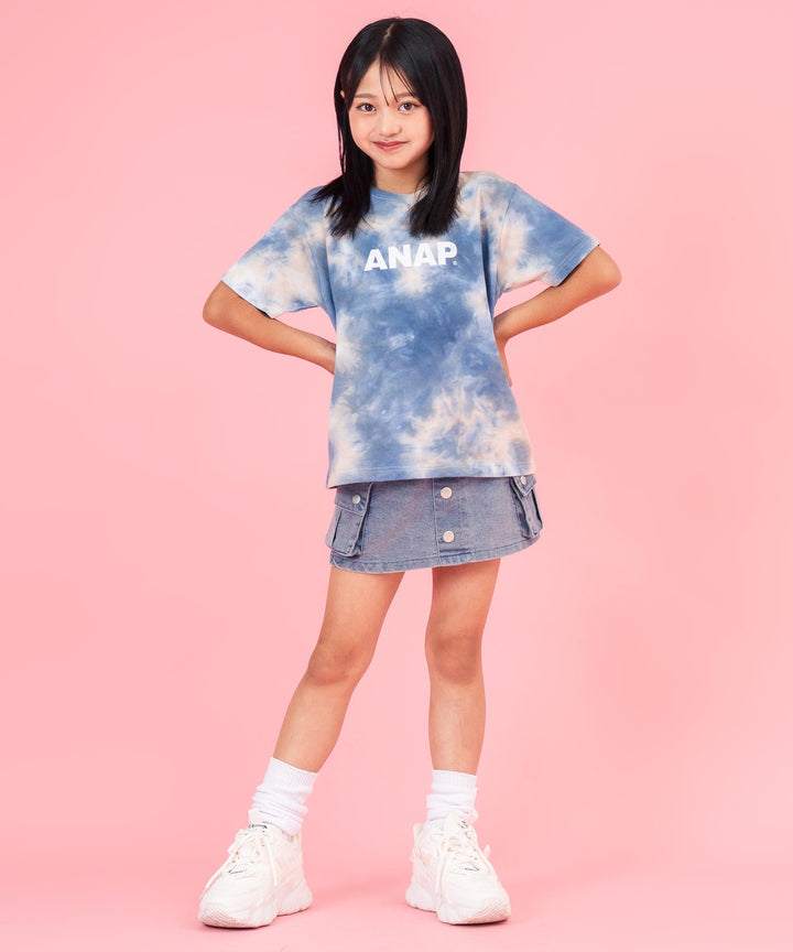 ミニ裏毛 マーブル タイダイ柄 ロゴ Tシャツ 【親子お揃い】 423-3457