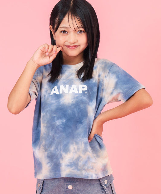 ミニ裏毛 マーブル タイダイ柄 ロゴ Tシャツ 【親子お揃い】 423-3457