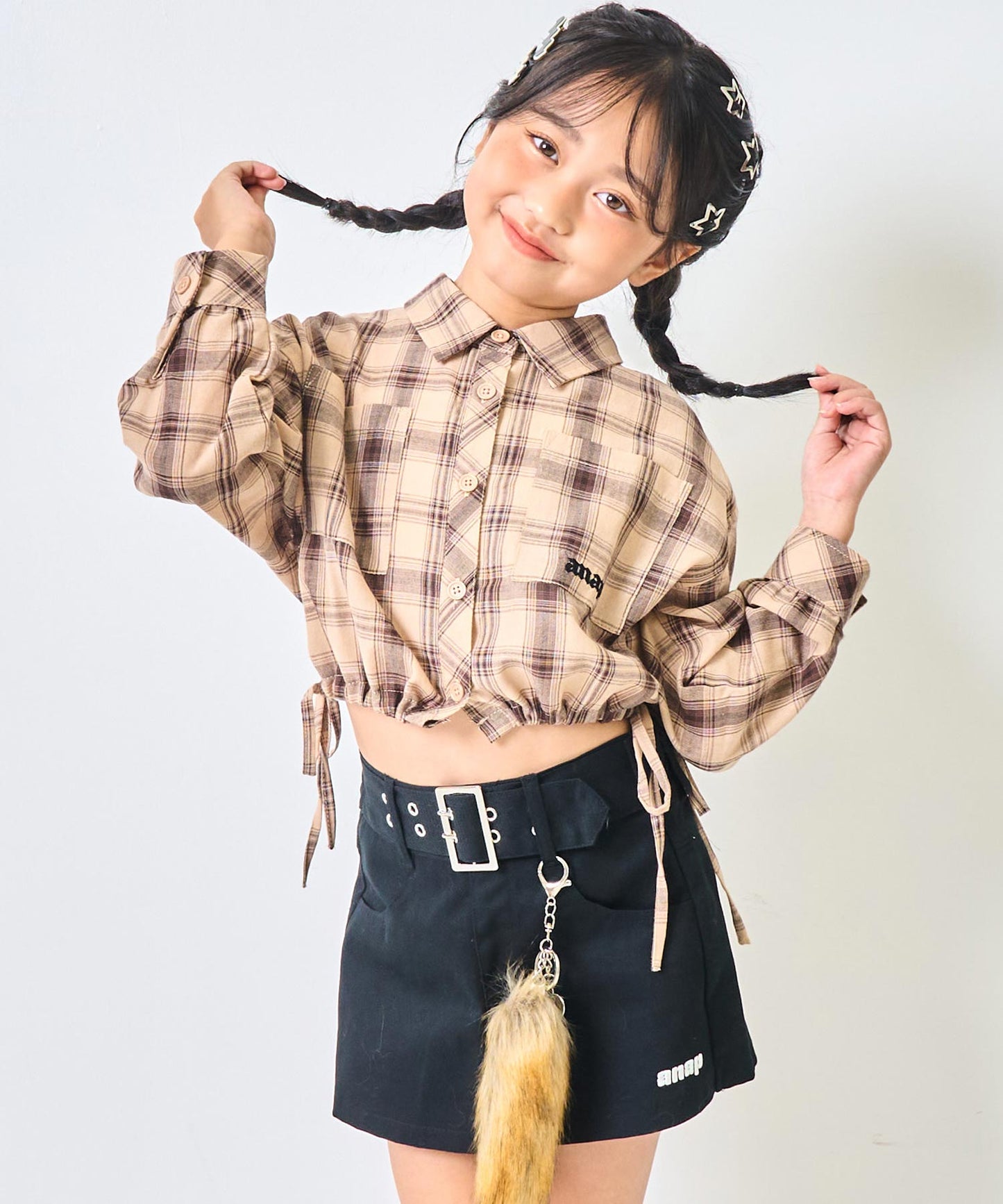 サイド シャーリング チェックシャツ【ジュニアお揃い】 423-3490