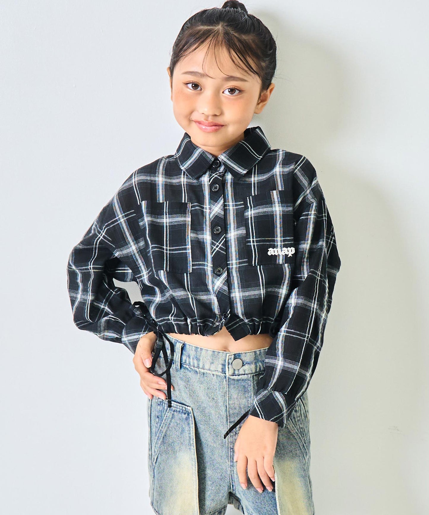 サイド シャーリング チェックシャツ【ジュニアお揃い】 423-3490
