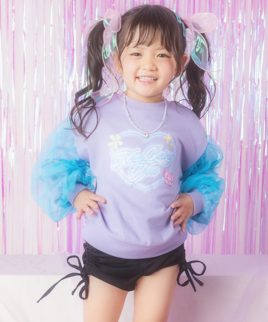 袖チュール ハートプリント スウェット 423-3495