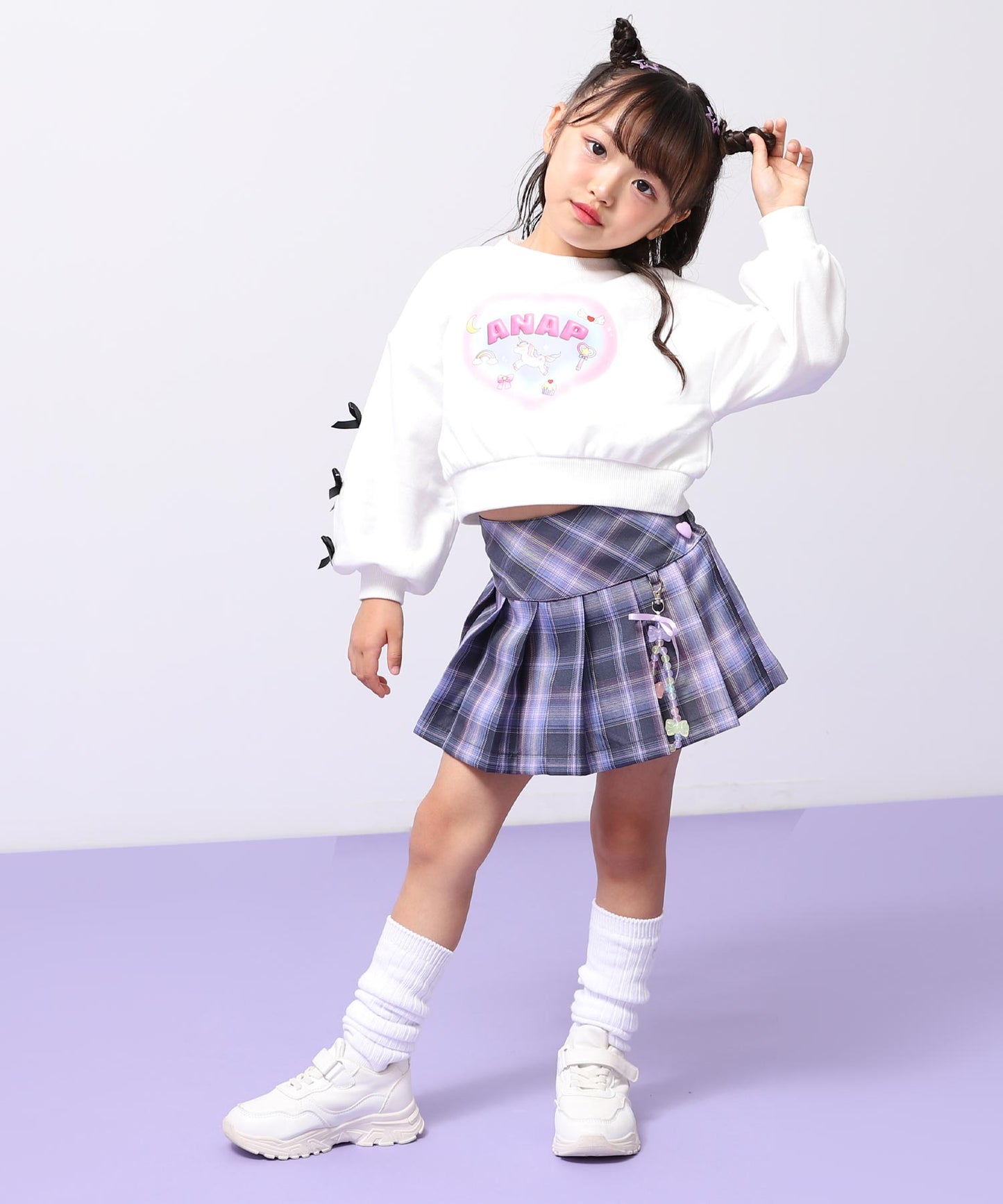 袖リボン ハート ユニコーン プリント スウェット 423-3508