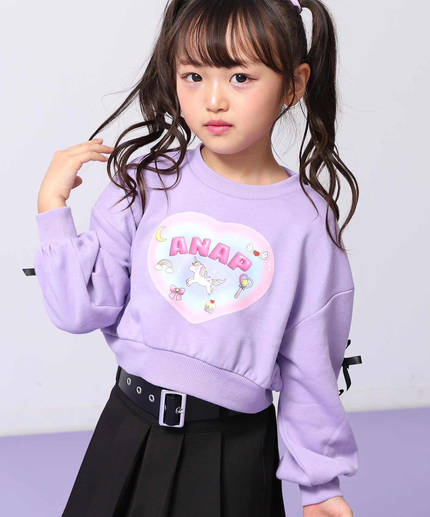 袖リボン ハート ユニコーン プリント スウェット 423-3508