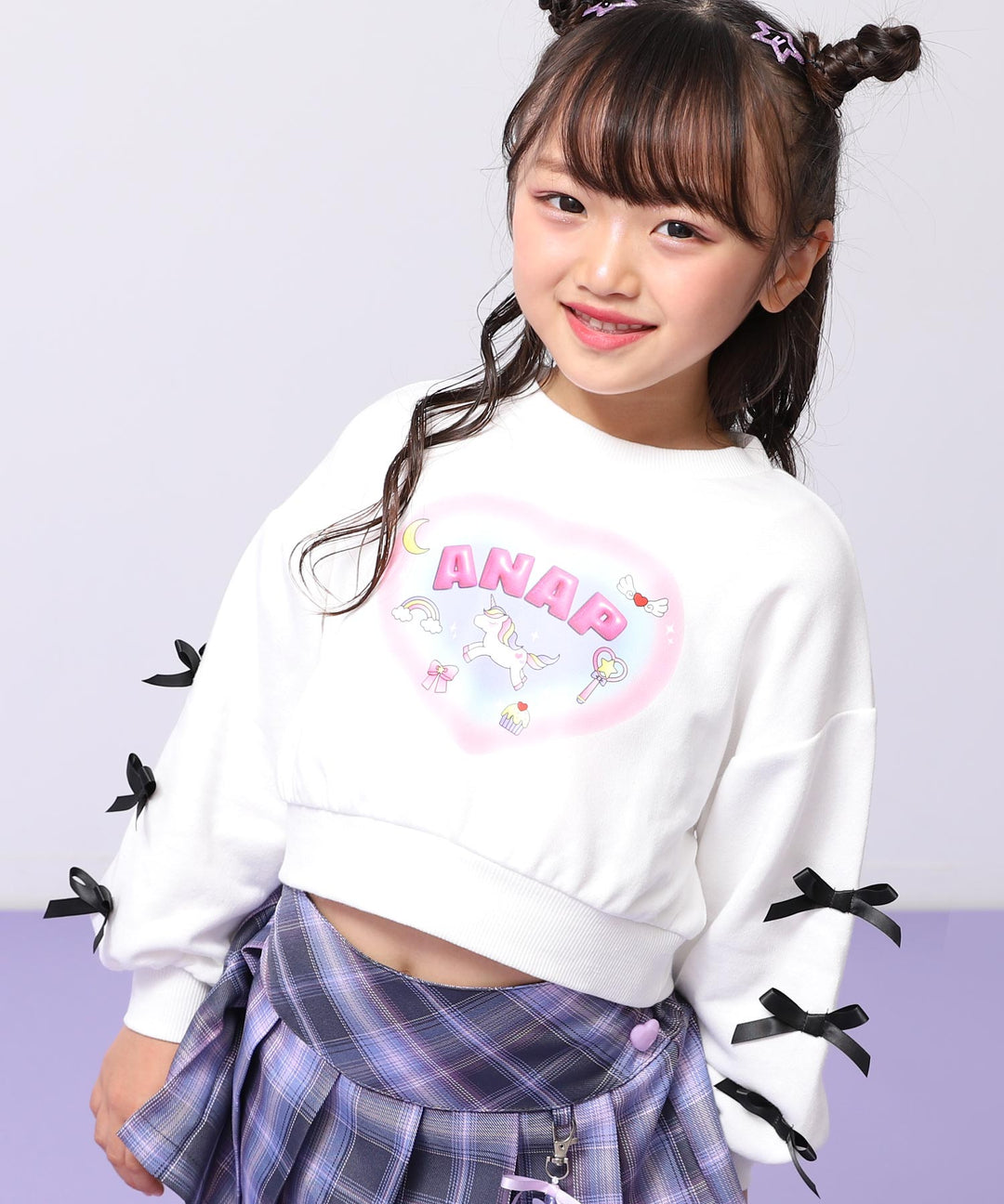 袖リボン ハート ユニコーン プリント スウェット 423-3508