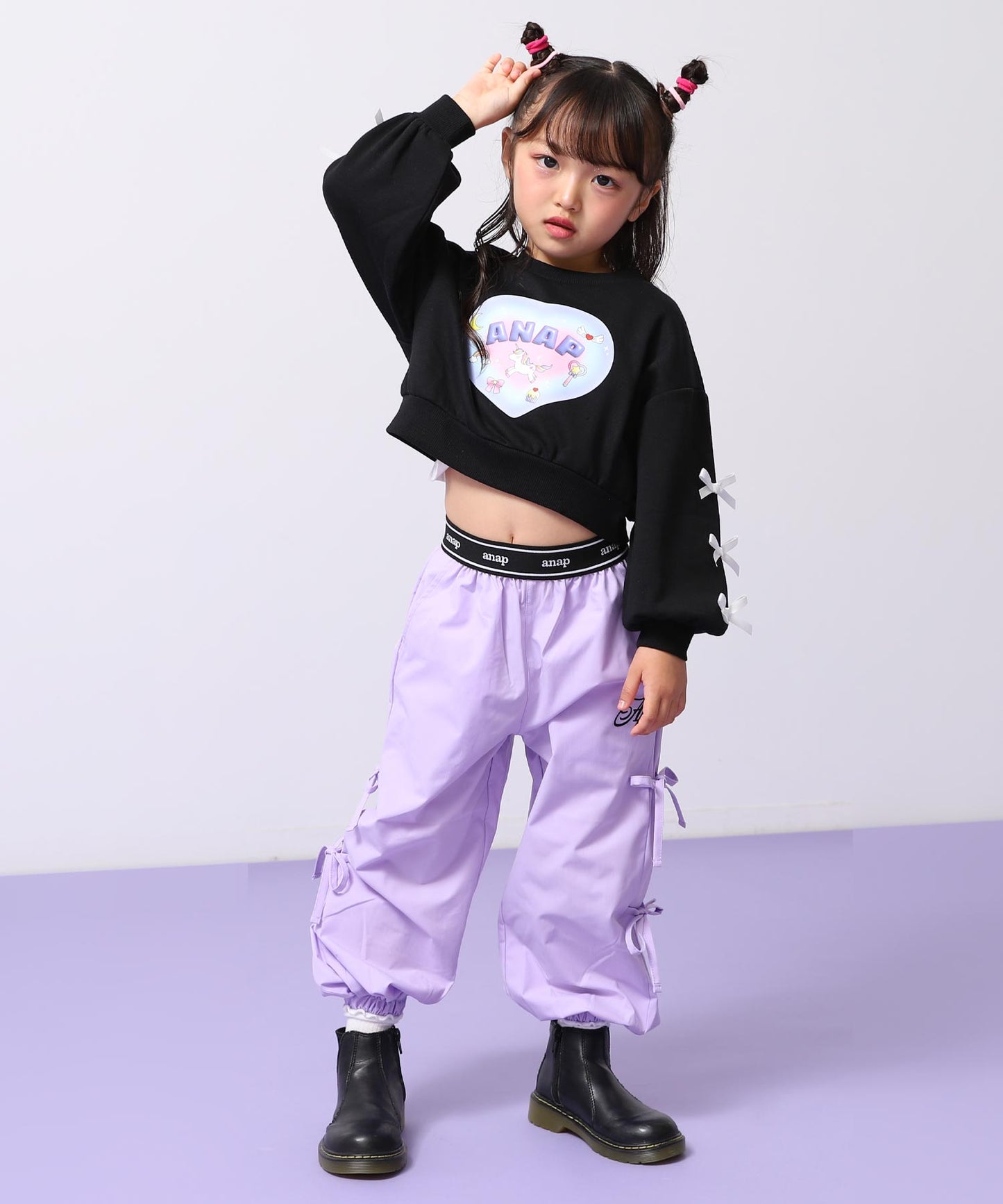 袖リボン ハート ユニコーン プリント スウェット 423-3508