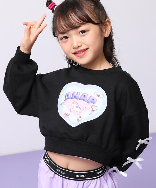 袖リボン ハート ユニコーン プリント スウェット 423-3508