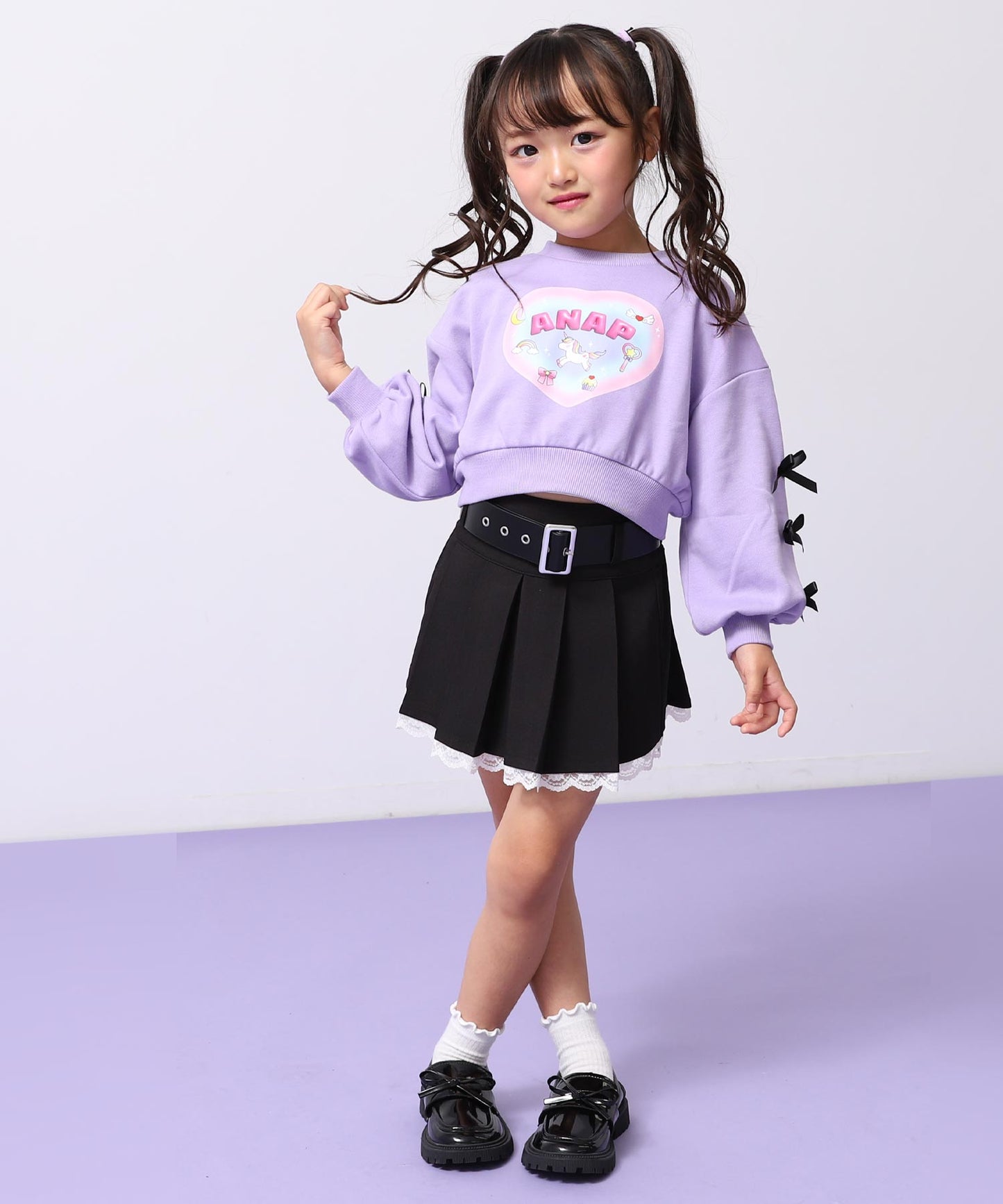 袖リボン ハート ユニコーン プリント スウェット 423-3508