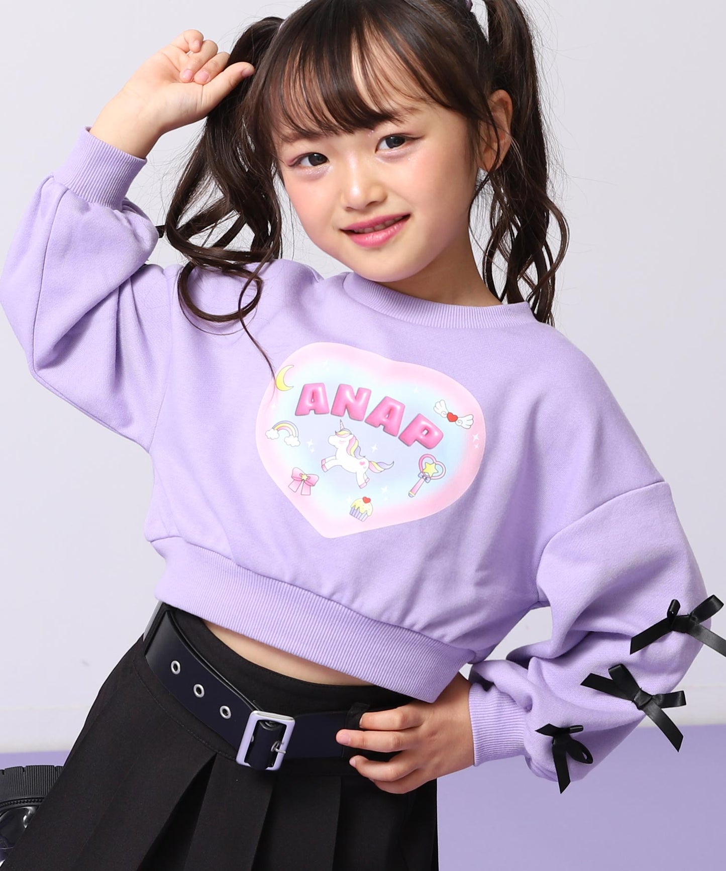 袖リボン ハート ユニコーン プリント スウェット 423-3508