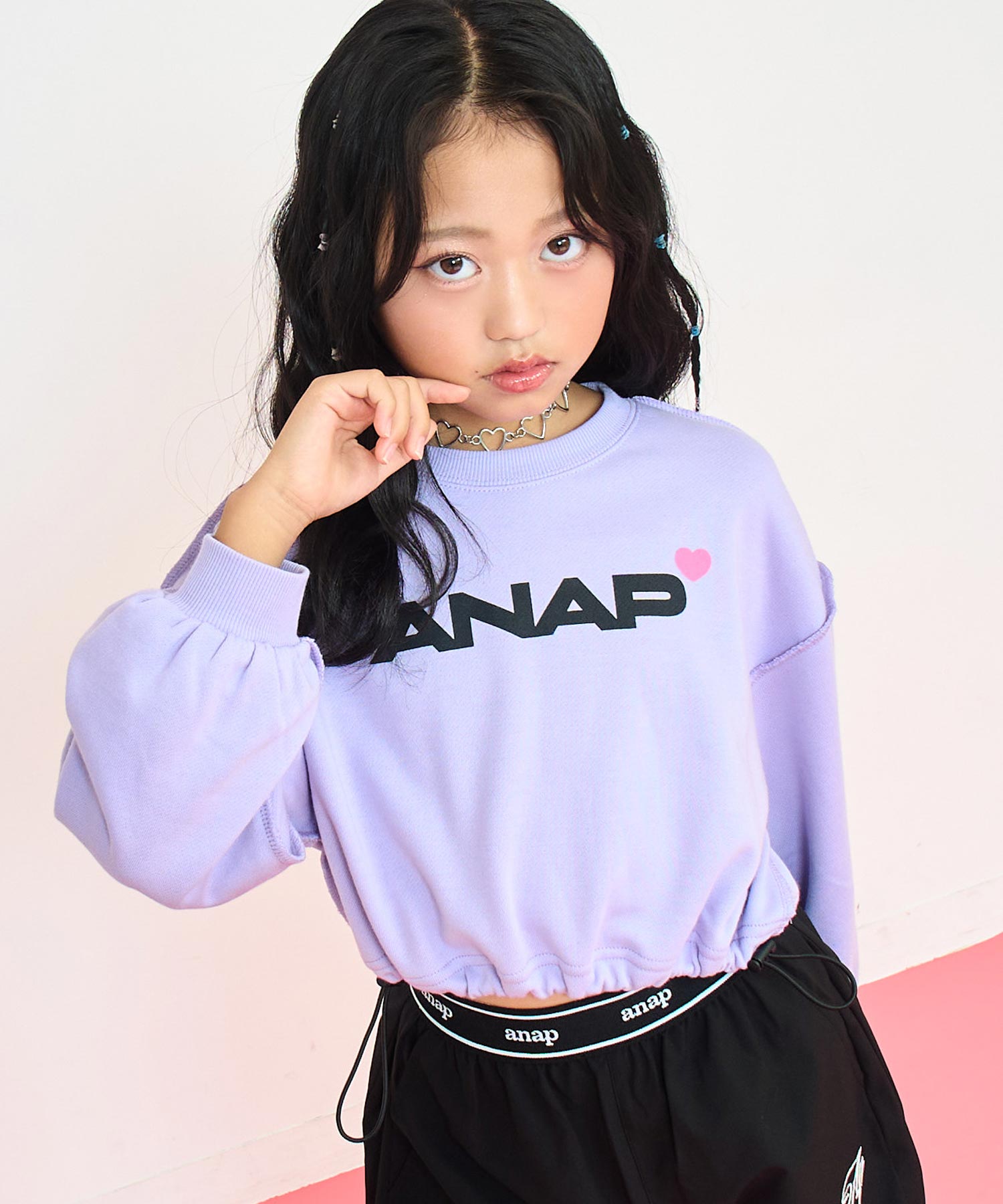 ANAPロゴ ハートポイント ドロスト付 クロップド トップス スウェット