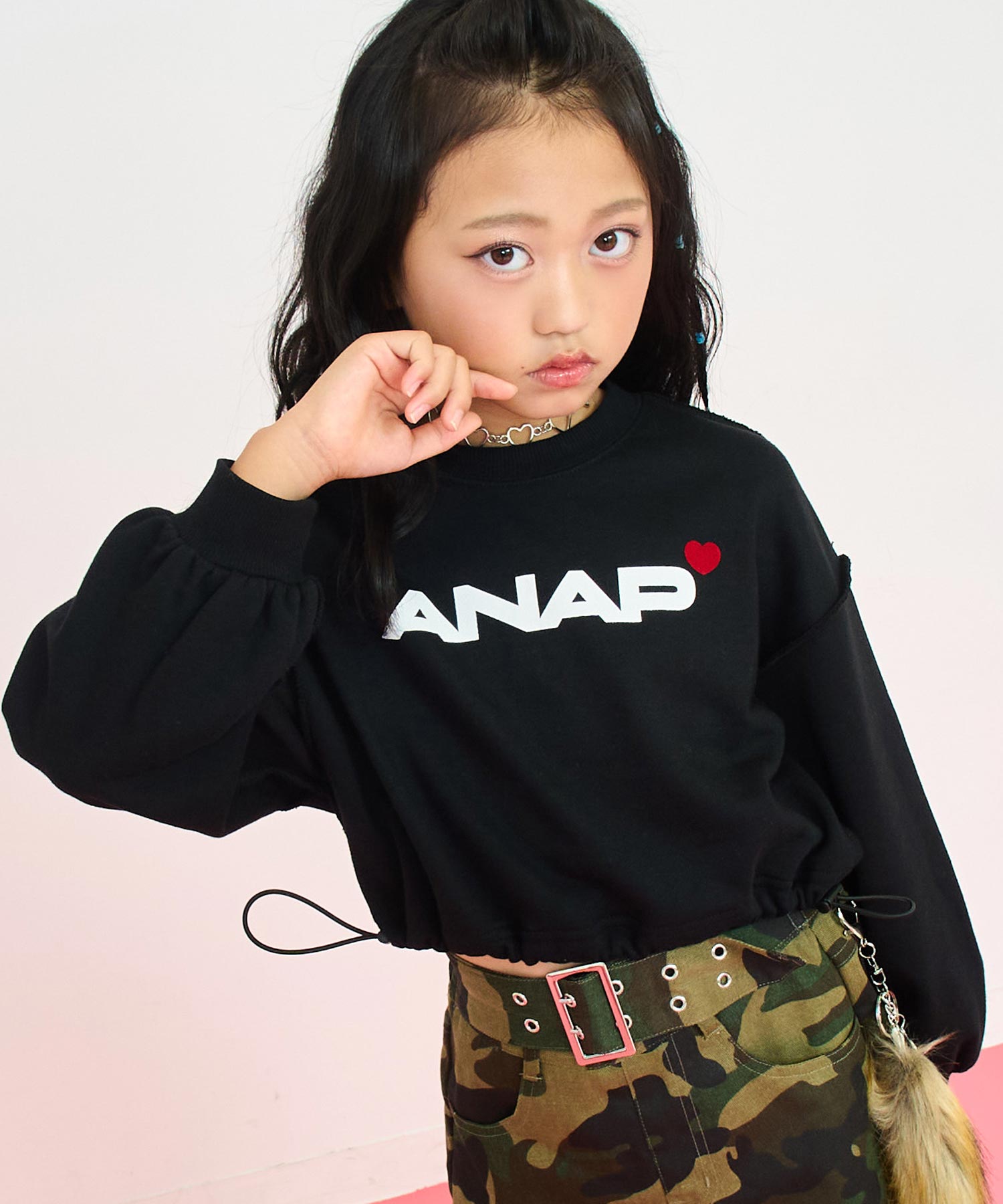 ANAPロゴ ハートポイント ドロスト付 クロップド トップス スウェット