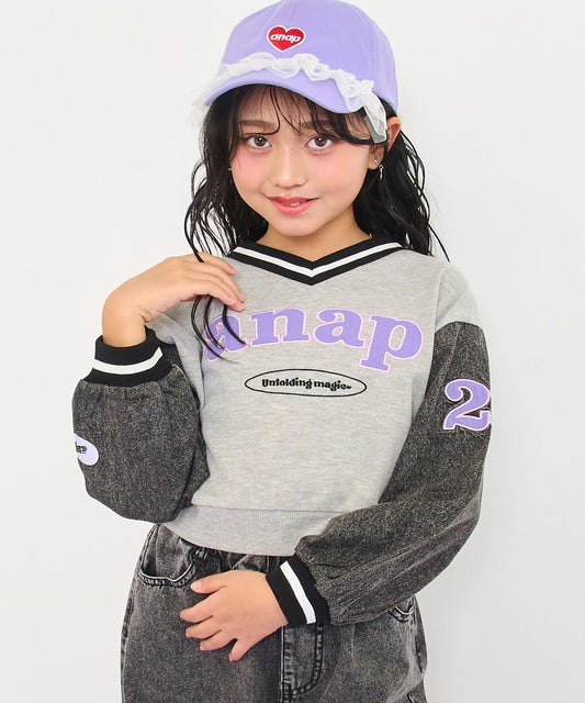 デニム袖 配色切替 スウェット トレーナー 423-3544