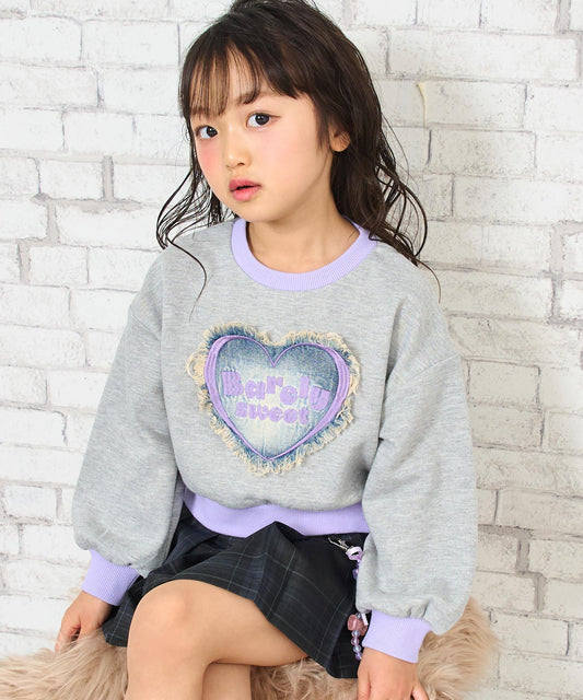 ハート デニムワッペン 配色 スウェット  トレーナー 423-3545