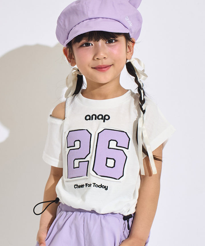 メッシュ ナンバリング 肩ジップ トップス Tシャツ 423-3618