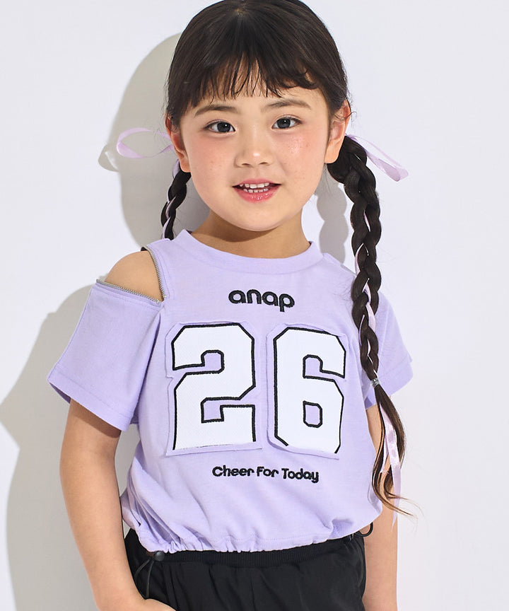 メッシュ ナンバリング 肩ジップ トップス Tシャツ 423-3618