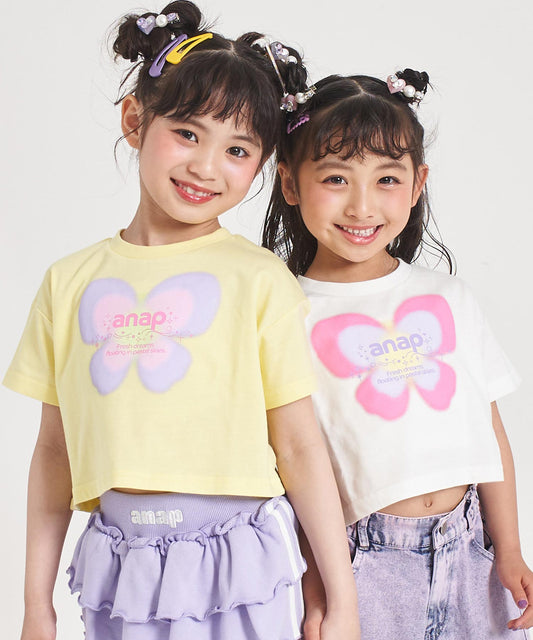 バタフライ グラデーション プリント クロップドTシャツ 423-3625