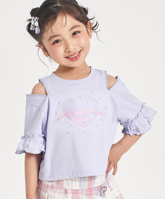 肩ジップ 袖フリルTシャツ トップス 423-3627