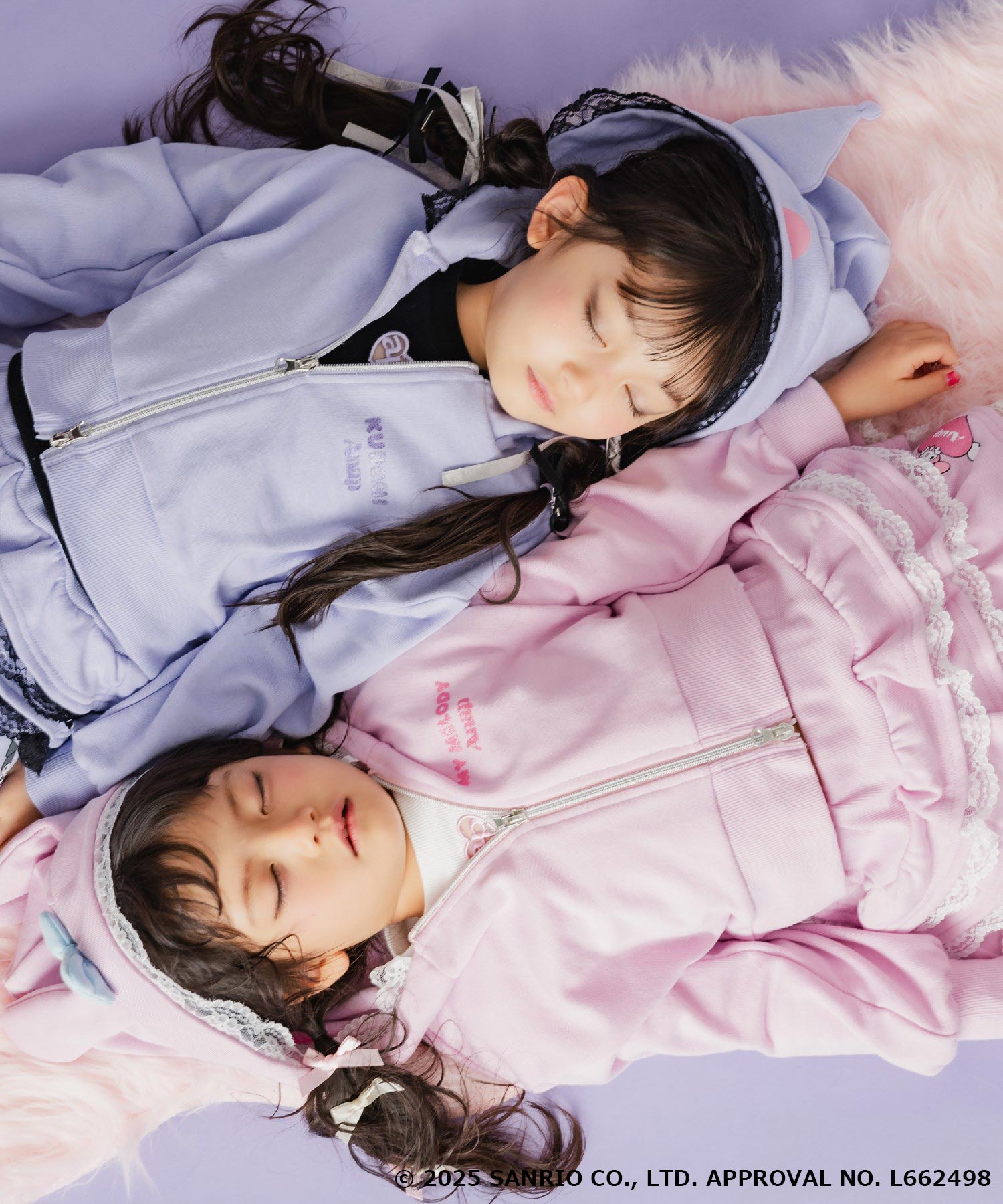 ラベンダー(110サイズ着用/身長：約106cm)、ライトピンク(110サイズ着用/身長：約103cm)