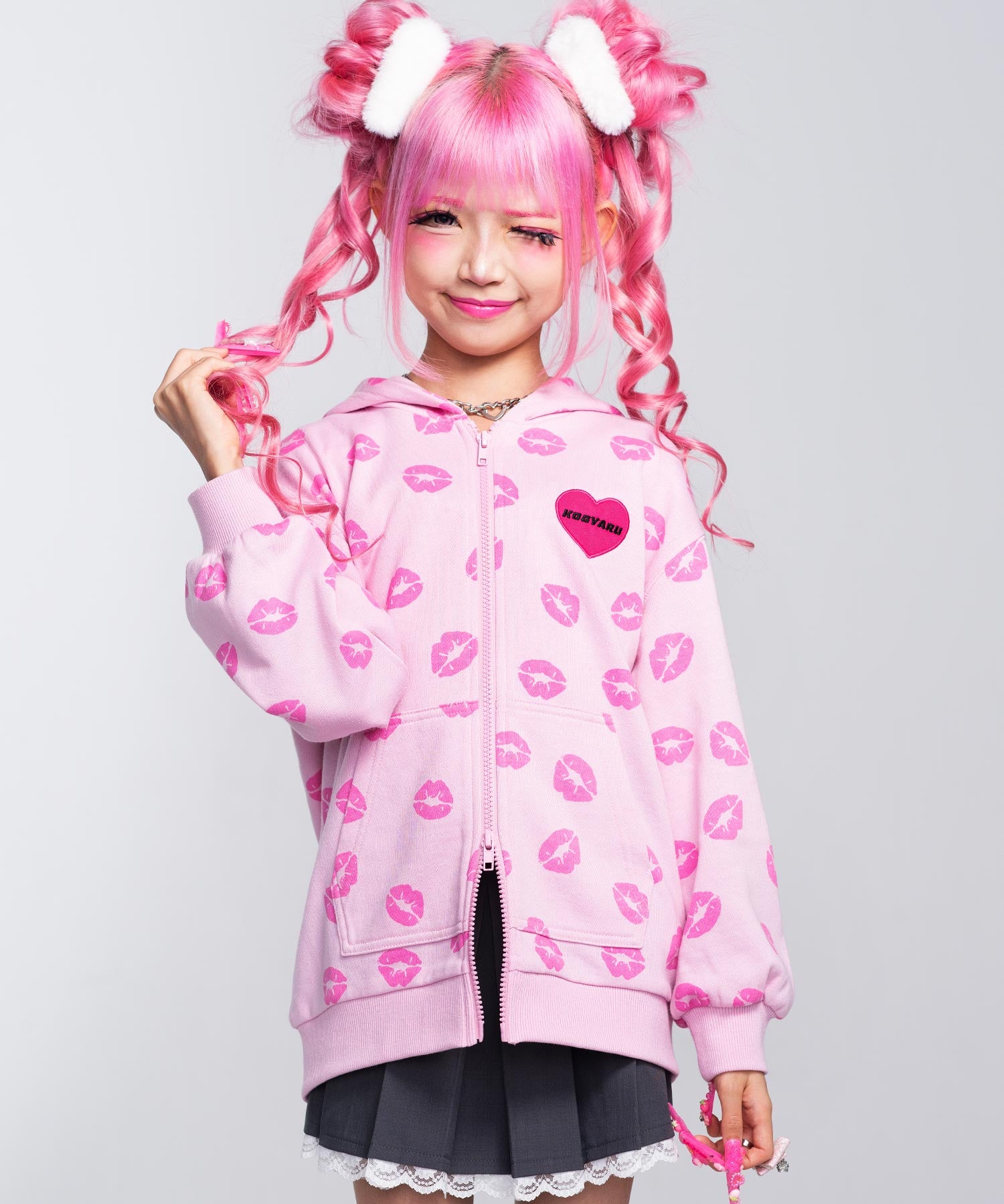 2.X次元 せななんパーカー ビッグパーカー パステルピンク ゆめかわいい 空亜 Bubbles - 2.X次元 せななんパーカー ビッグパーカー パステルピンク