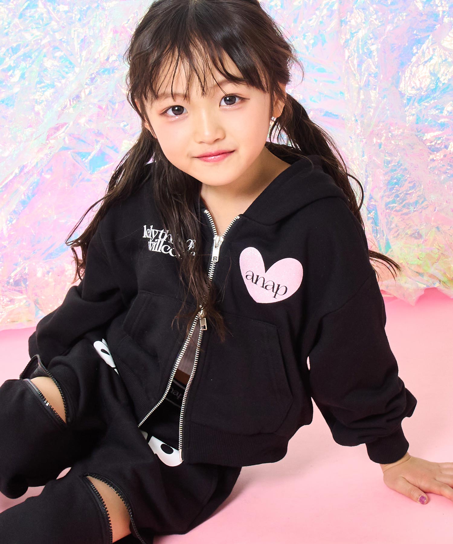 難あり) BABY ねこみみパーカー　黒 ネコ耳付 スウェット ジップ パーカー【別売りセットアップ】 424-3523