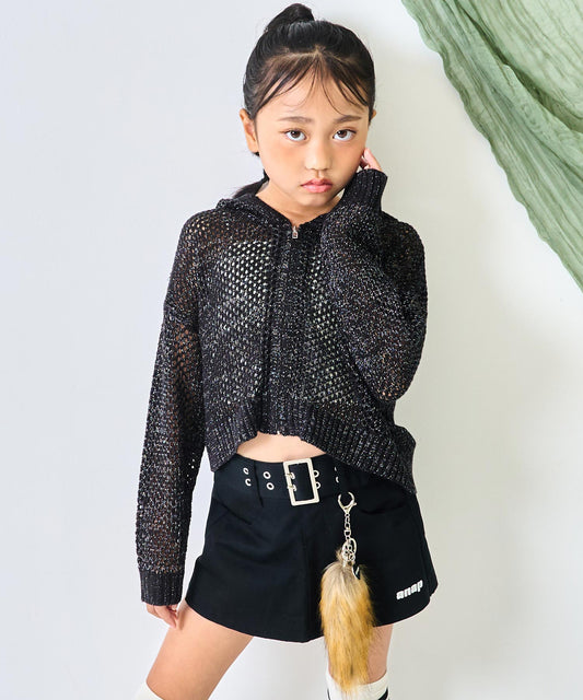 メッシュ クロップド ラメ ニット パーカー【ジュニアお揃い】 425-3461