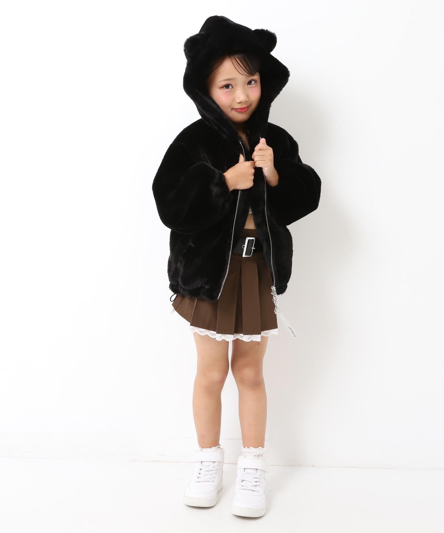 ワッペン ロゴ ネコ耳 フード ファー ブルゾン 【ジュニアお揃い】 426-3475