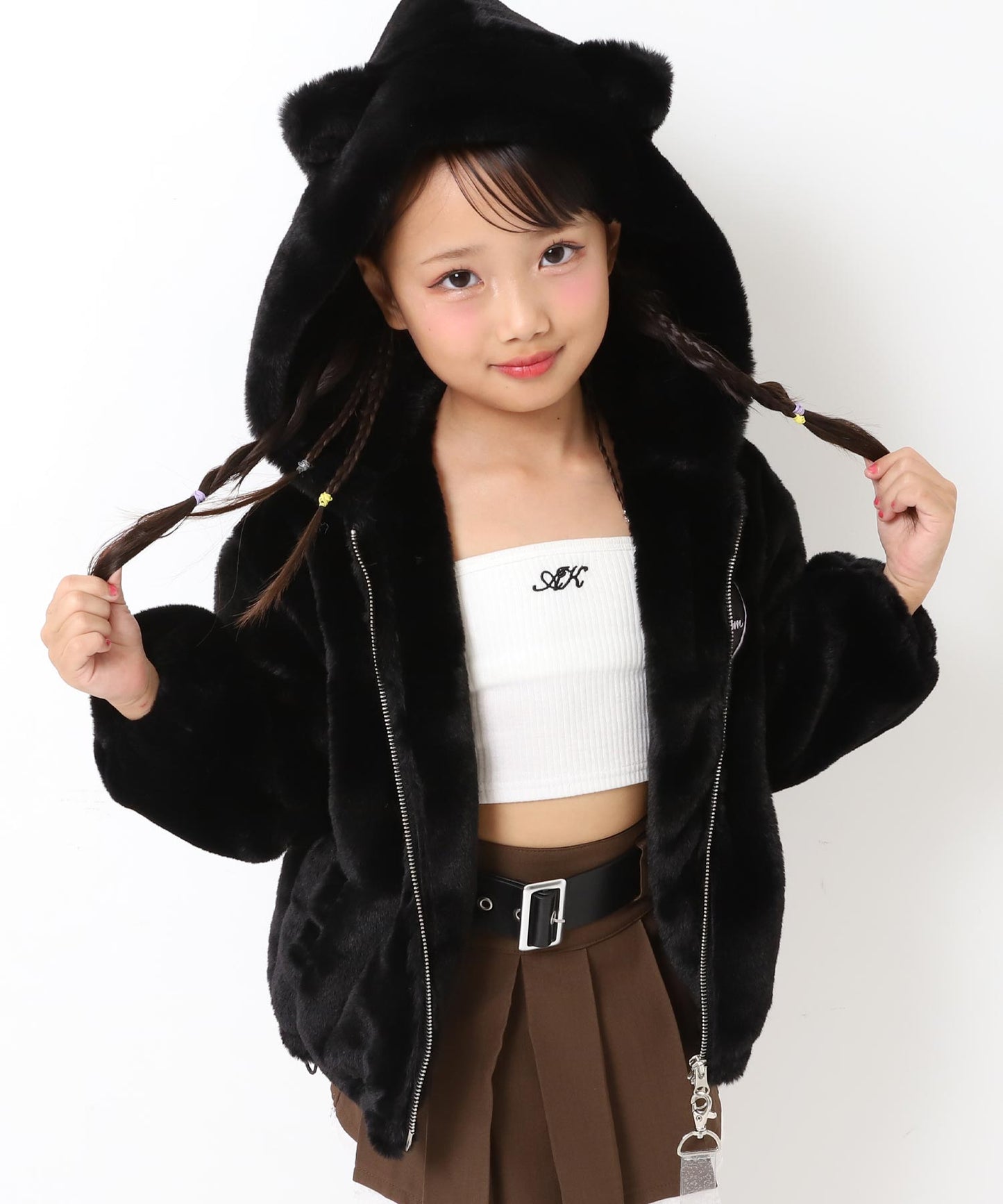 ワッペン ロゴ ネコ耳 フード ファー ブルゾン 【ジュニアお揃い】 426-3475